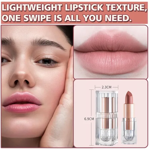 Vista 7 de IONSGAKO Lápiz labial mate nude con brillo labial aterciopelado, no se decolora, no es pegajoso, lápiz labial nude en taza, mancha labial mate
