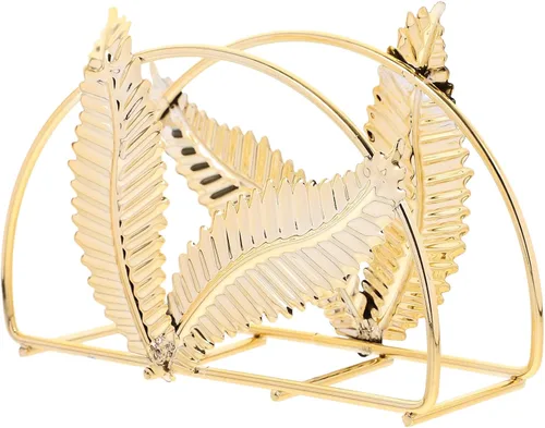 Healifty Iron Napkin Holder Large Napkin Stand with Leaf Design, Golden Metal Serviette Holder for Bathroom and Dining Table Use