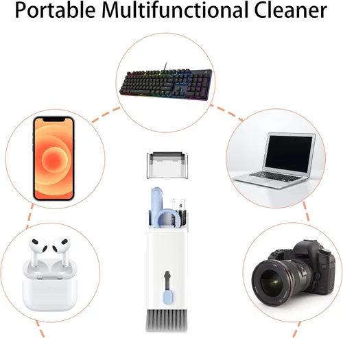 Vista 2 de Kit de limpieza electrónica 7 en 1 – Kit de limpieza para teclado y portátil con cepillo para AirPods Pro, teléfono, computadora y pantalla, incluye