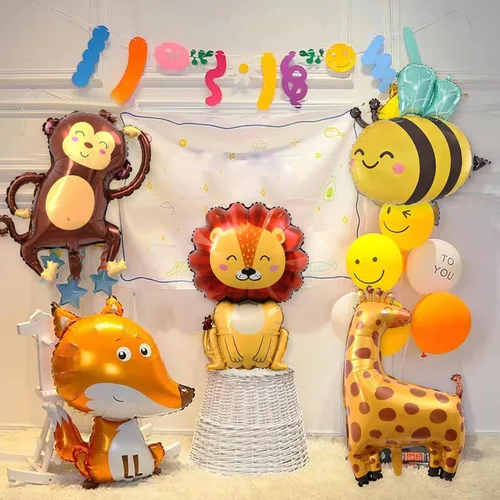 Vista 6 de Globos de abeja, 6 piezas de globos de aluminio con forma de helio para fiesta de animales de dibujos animados para selva safari temática telón