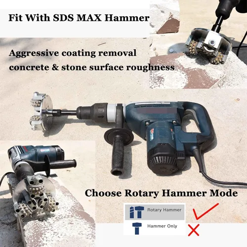 Vista 2 de Reparación de parche de buje de hormigón Prepare SDS Max Bush Hammer Bit para martillo rotativo y pulidor, herramienta de martillo de textura