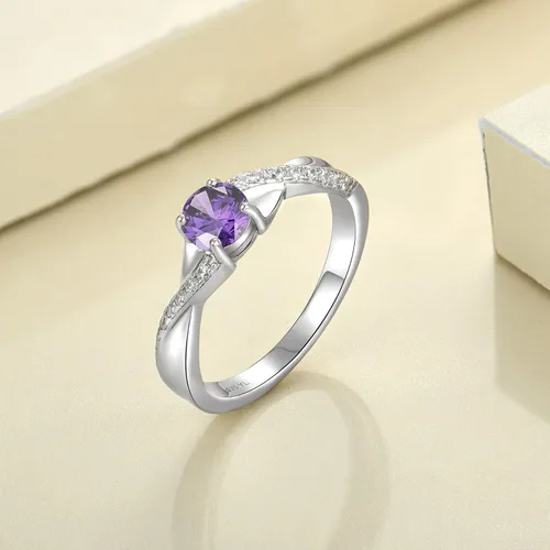 Vista 4 de YL Anillo de compromiso de plata de ley 925 de 0.197in, circonita cúbica 3A, anillo infinito para mujer, Metal, Granate