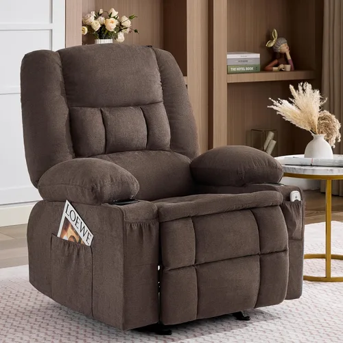 Vista 14 de Rocker - Silla reclinable con masaje y calor, mecedoras para sala de estar, silla ergonómica cómoda con portavasos y puerto de carga USB, bolsillos