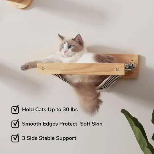 Vista 3 de FUKUMARU - Hamaca para gatos montada en la pared - Camas y perchas para gatitos, muebles de pared de madera, estantes para gatos estables