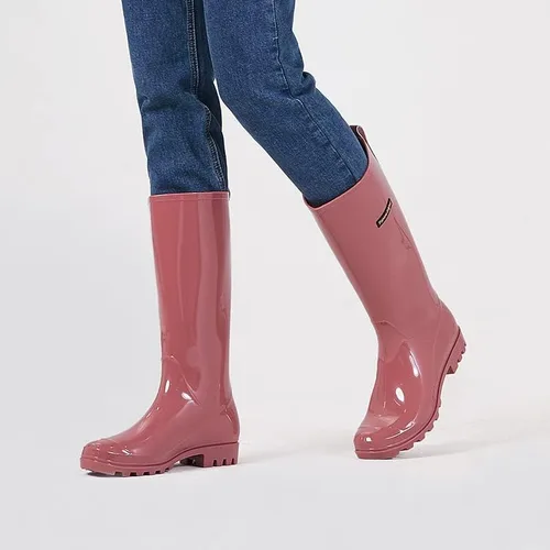 Vista 3 de planone Botas de lluvia altas de moda para mujer, impermeables, botas ligeras para jardín al aire libre, botas de lodo para damas, zapatos