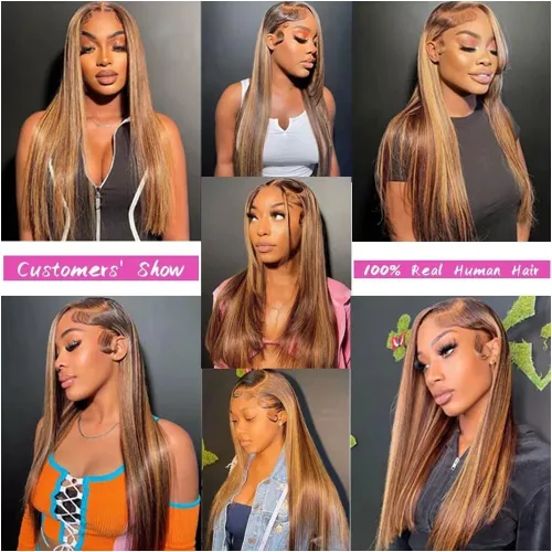 Vista 32 de Lemoda Peluca de encaje frontal completo de 13 x 6 pulgadas, pelucas de cabello humano lacio HD transparente de encaje sin pegamento, peluca