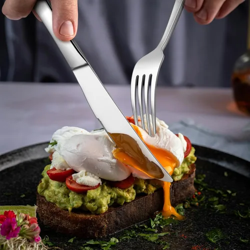 Vista 5 de Juego de cubiertos de acero inoxidable de 20 piezas de HaWare, cubiertos sólidos de acero inoxidable para 4 personas, diseño moderno y elegante