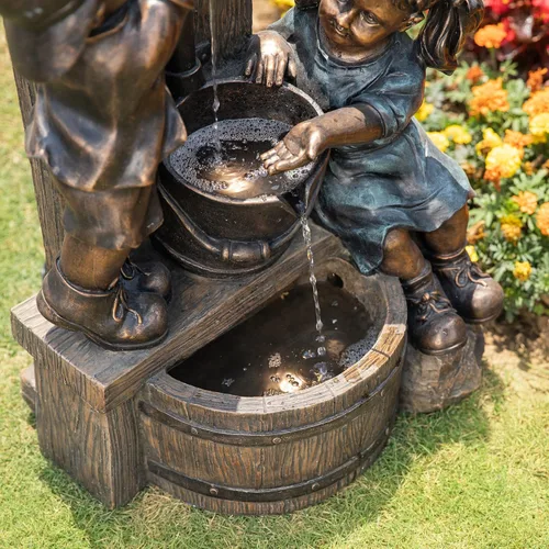 Vista 8 de Glitzhome Fuente de piso de agua al aire libre cascada decoración de jardín con bomba y luces LED, bronce