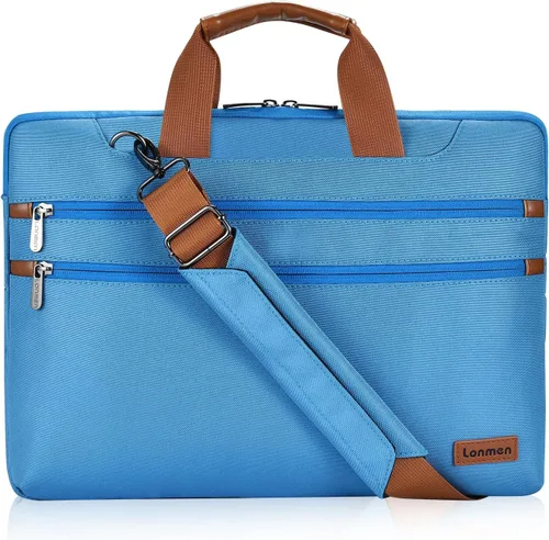 Vista 8 de LONMEN Bolsa de hombro para laptop de 15.6 pulgadas, funda de transporte para Macbook/Lenovo Ideapad/HP EliteBook/Dell Latitude Negro