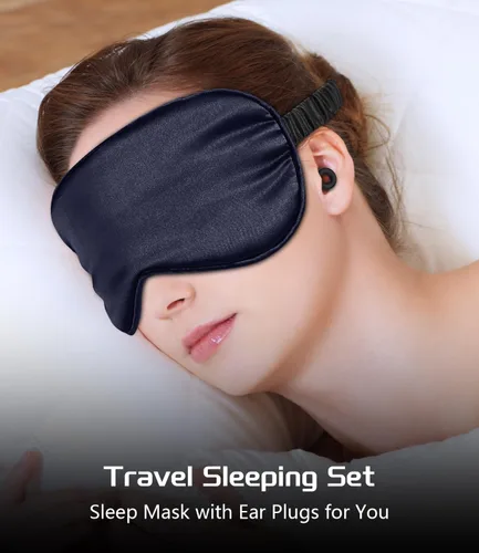 Vista 3 de BLIET Tapones de silicona para los oídos para dormir, tapones para los oídos reutilizables para reducción de ruido, máscara de dormir con juego