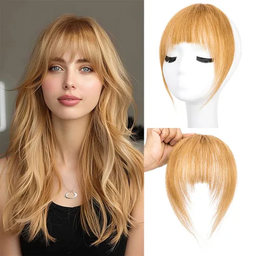 Vista 10 de Flequillo con clip, extensiones de cabello humano 100 % real, flequillo con clip para mujer, extensiones curvadas para uso diario