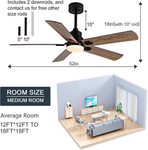 Vista 6 de BOOMJOY Ventiladores de techo con luces, ventilador de techo de 48 pulgadas con control remoto, ventilador de techo moderno para dormitorio, sala