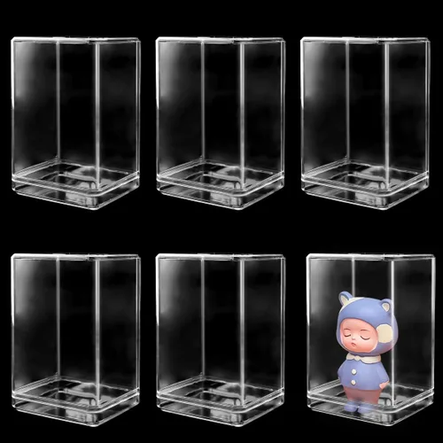 Vista 7 de Paquete de 12 vitrinas, escaparate transparente de pie para mini figuras pop, coleccionables, piedras preciosas y mini juguetes, diseño apilable
