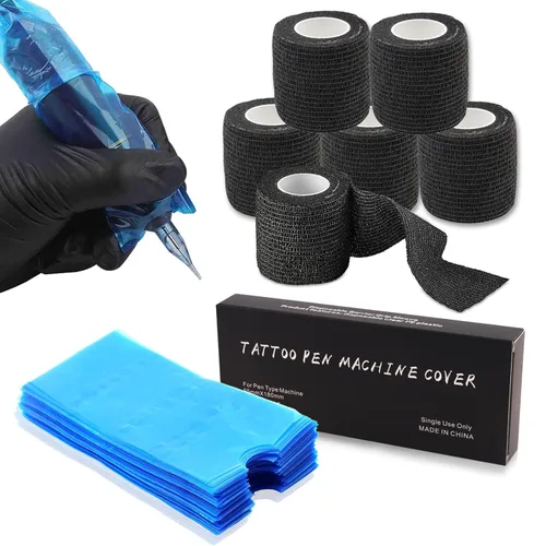 Vista 9 de Cintas de agarre y cubiertas de plástico, 200 bolsas y 4 fundas de plástico negras con cintas adhesivas negras