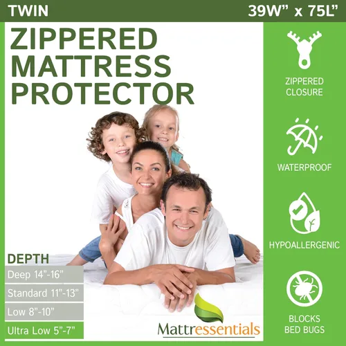 Protector de colchón individual con cremallera (5 a 7 pulgadas de profundidad), funda de colchón impermeable para chinches de cama, funda