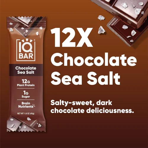 Vista 6 de IQBAR Brain and Body Keto Protein Bars - Chocolate Sea Salt and Almond Butter Chip - 12 barras energéticas - Barras de proteína bajas