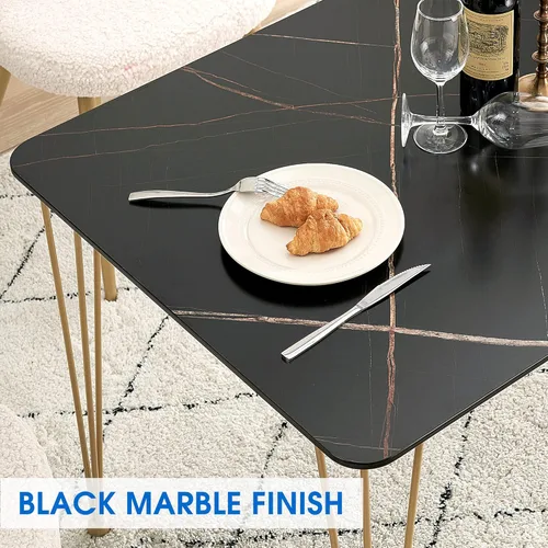 Vista 5 de ivinta Mesa de comedor para 4-6, moderna mesa de comedor de mármol con patas doradas, mesa de comedor rectangular de 47 pulgadas para espacios Negro