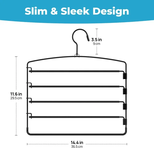 Vista 7 de Fontaines - Paquete de 4 perchas de lujo para pantalones de 5 niveles, ultra delgadas y ahorran espacio, gancho giratorio de metal resistente
