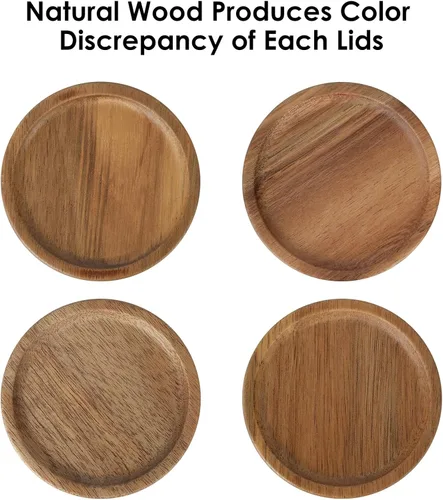 Vista 4 de Paquete de 6 tapas de boca ancha para frascos Mason, tapas de almacenamiento de madera reutilizables con sello de silicona para frascos de boca ancha