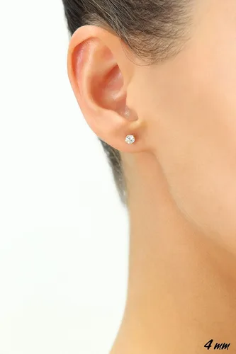 Vista 2 de Aretes de tuerca de oro blanco de 14 quilates con circonita cúbica redonda solitaria con mariposa dorada, Circonia cúbica