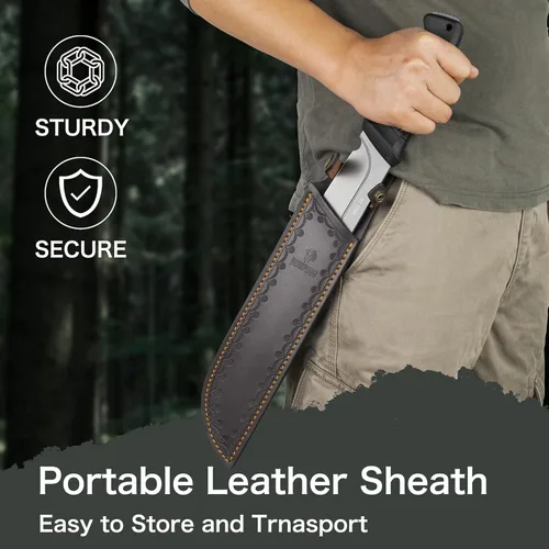 Vista 5 de NedFoss 16" Survival Machete with Sheath, D2 Steel 0.22" Thick Full Tang Blade Machete Knife with Flat Grinding, Machete for Cutting Trees, for Yard