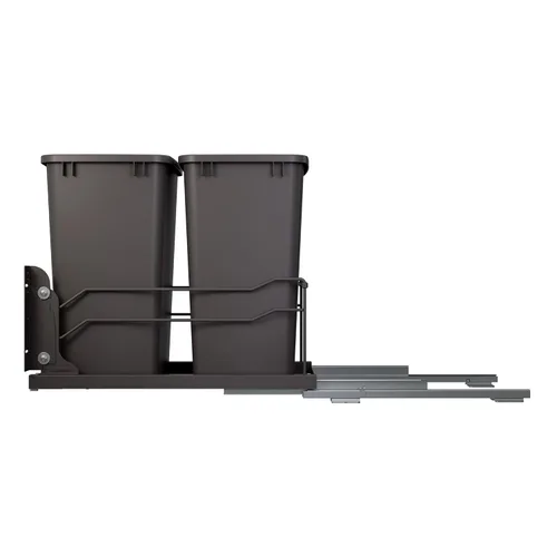 Vista 7 de Rev-A-Shelf Botes de basura dobles extraíbles para debajo de gabinetes de cocina de 35 cuartos 8.75 galones con rieles de cierre suave, gris Orion