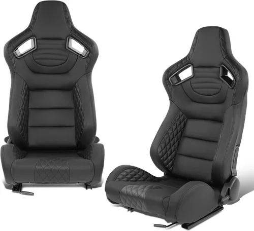 DNA MOTORING RS-JBR-003-BK - 2 asientos de cubo de carreras con reclinación ajustable y rieles dobles, compatibles con arnés de 4 puntos, cuero de