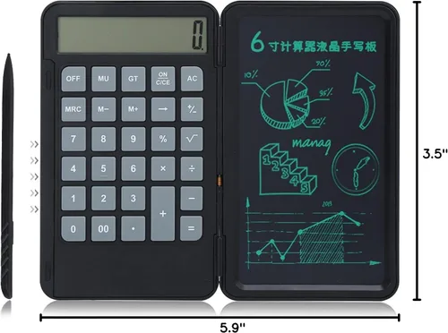 Vista 10 de plplaaoo Pantalla LCD de 12 dígitos calculadora cargable con tabla de escritura portátil plegable, calculadora con tableta de escritura, suministros