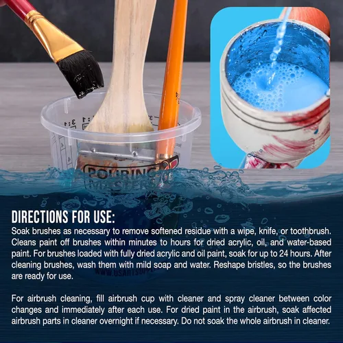 Vista 6 de Master Airbrush Limpiador, botella de pinta de 16 onzas – Solución de limpieza de acción rápida, elimina rápidamente la pintura acrílica a base