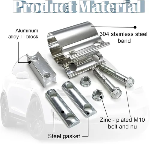 Vista 4 de gunhunt 2 abrazaderas para tubo de escape, abrazadera de silenciador de escape de acero inoxidable, abrazadera de banda de junta, piezas