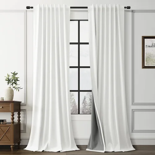 Vista 44 de Guken Cortinas opacas de lino, 2 paneles rústicos, elegantes, 100% opacas, con aislamiento térmico, banda de ganchos y trabilla trasera, 52 x 84