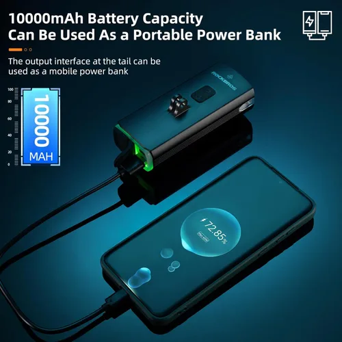 Vista 4 de ROCKBROS Luces de bicicleta de 10000 mAh USB-C recargables para bicicleta de noche - 3000 lúmenes brillantes luces de bicicleta - Más de 24 horas