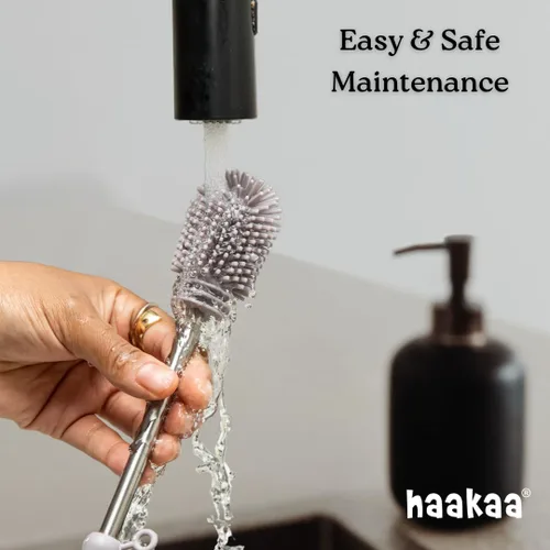 Vista 5 de Haakaa Kit de Cepillos de Limpieza de Silicona – Cepillos de Limpieza Domésticos para Botellas y Hendiduras – Silicona de Grado Alimentario: Apto