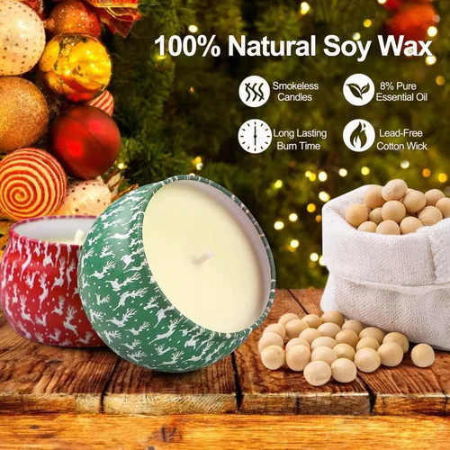 Vista 2 de Velas de Navidad para mujeres, paquete de 4 velas perfumadas, 120 horas de larga duración, cera de soja natural, velas de aromaterapia
