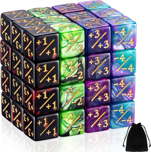Sumind 48 dados de contador -1/+1 contadores de habilidad, contadores de palabras clave, fichas Buff Tokens de 6 caras, regalos de dados compatibles