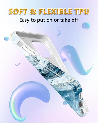 Vista 5 de JIAXIUFEN Funda diseñada para iPhone 14 Pro Max, diseño de mármol con purpurina dorada, delgada, a prueba de golpes, funda de silicona de goma suave