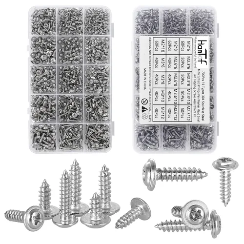 Vista 7 de 700Pcs Tornillos autorroscantes Phillips de cabeza plana con arandela, acero inoxidable 304, tornillos de madera pequeños/mini M2 M2.3 M2.6 M3, kit