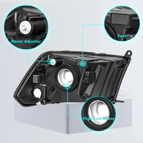 Vista 5 de TUSDAR Conjunto de faros para Dodge Ram 1500 2009-2012/2010-2012 Dodge Ram 2500 3500 Pickup, repuesto OE, carcasa negra, bombillas incluidas