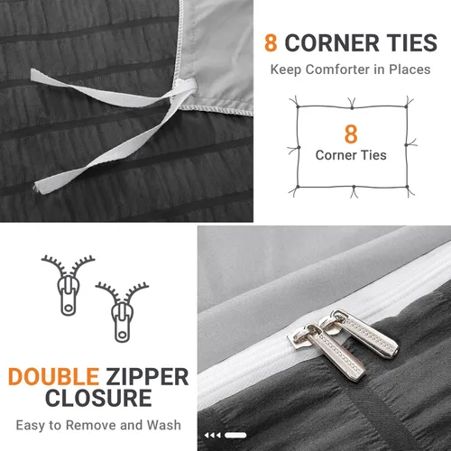 Vista 112 de HYMOKEGE - Funda de edredón gris oscuro tamaño King, juego de funda de edredón de sirsaca ultra suave de 3 piezas con cierre de cremallera, juego