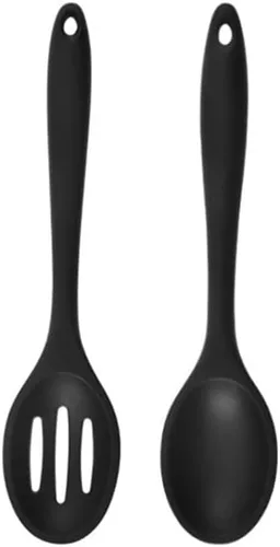 Paquete de 2 cucharas ranuradas de silicona antiadherentes, resistentes al calor, cucharas para hornear, para agitar, mezclar, servir, escurrir,