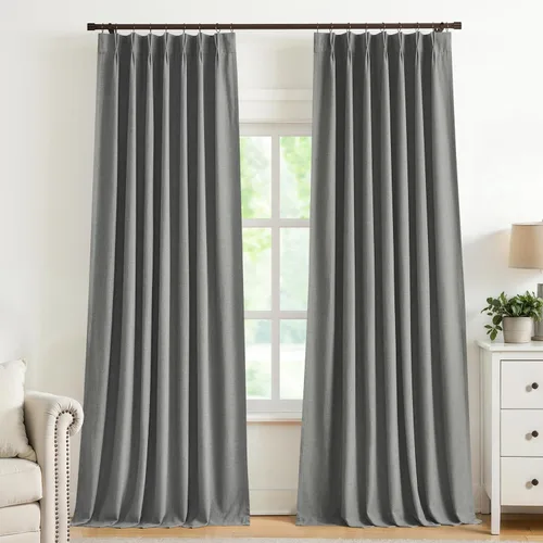 Vista 30 de Vision Home Cortinas marrones con pliegues pinzados, opacas completas, cortinas de ventana de lino mezclado para oscurecer la habitación, cortinas