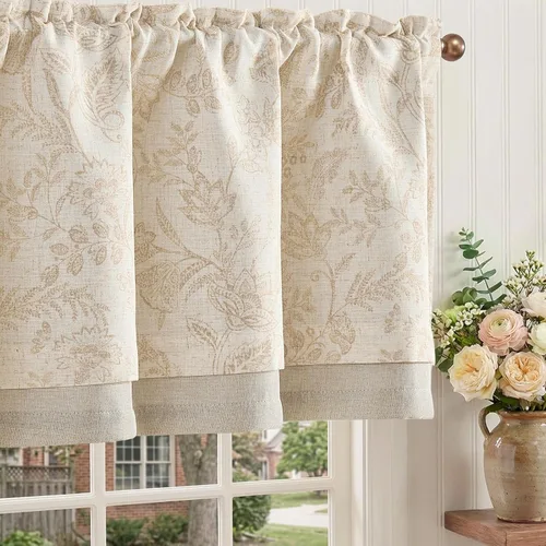 Vista 35 de jinchan Cortina de lino con cenefa de lino con estampado floral para cocina, cenefa rústica con filtro de luz para sala de estar, dormitorio, 16