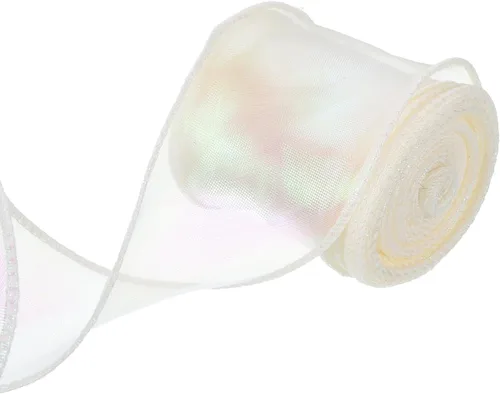 Vista 83 de MECCANIXITY Cinta de Organza Transparente con Alambre Brillante de 1 1/2" de Ancho, Cintas de Gasa Iridiscente con Brillo Pastel, 10 Yardas, Morado