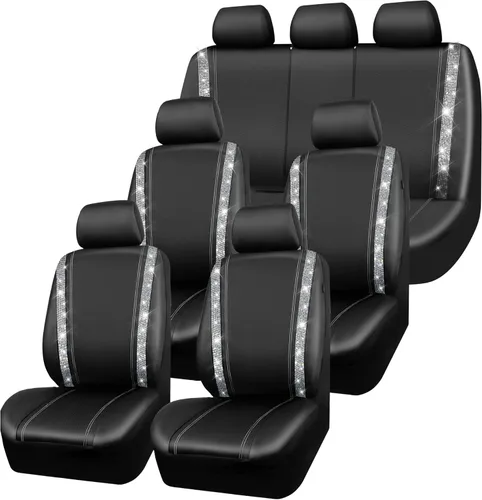 Vista 20 de CAR PASS - Funda de asiento de cuero con diamantes, para 2 asientos delanteros interiores, impermeable, universal, para autos, camiones y SUV