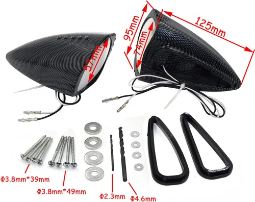 Vista 2 de Espejos laterales de visión trasera LED para cerdo de montaje lateral compatibles con la mayoría de los modelos de motocicletas japonesas