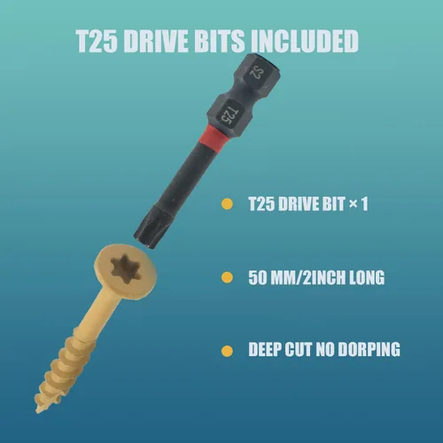 Vista 4 de 400 piezas de tornillos para cubierta exterior 8#×1 pulgada, tornillos de madera con revestimiento cerámico amarillo, tornillos autoperforantes