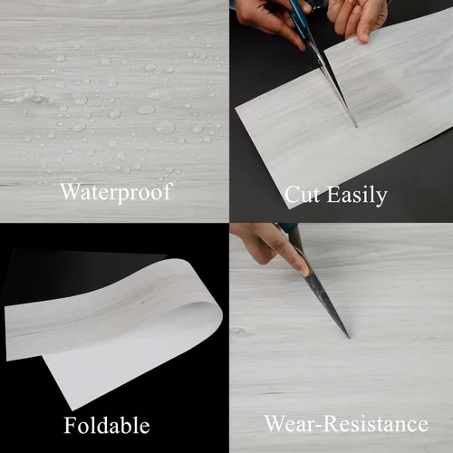 Vista 5 de Azulejos de vinilo para despegar y pegar, paquete de 10 unidades de 15 pies cuadrados, aspecto de madera natural, autoadhesivo, duradero e