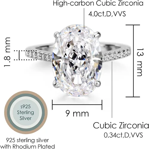 Vista 6 de michooyel S925 - Anillo de compromiso de circonita cúbica de corte ovalado de 4 quilates anillo de compromiso de boda de plata de ley para mujer