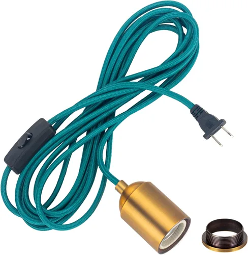 Vista 9 de Cable de luz colgante enchufable con interruptor, kit de lámpara colgante trenzada con zócalo de bombilla de cerámica, cable de repuesto