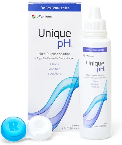 Menicon Unique pH Solución para lentes de contacto multiusos con estuche para lentes (4 onzas líquidas)